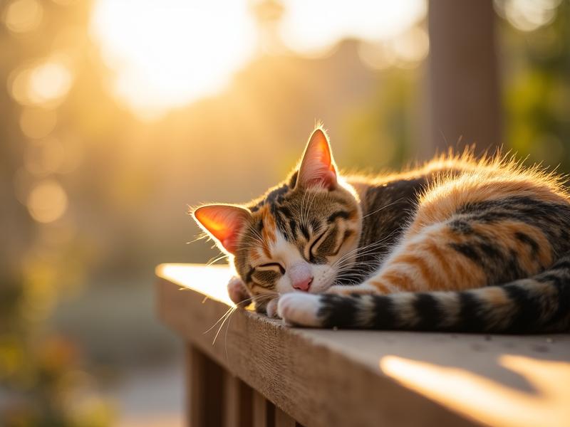 Peaceful cat sleeping on a sunlit ledge