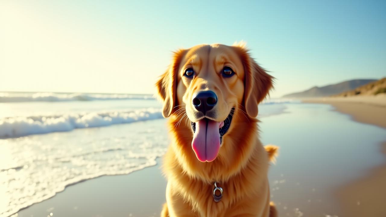 Happy Golden Retriever enjoying organic kibble outdoors