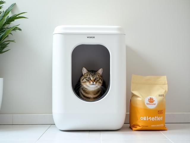 Low-dust corn-based cat litter in a modern home setup