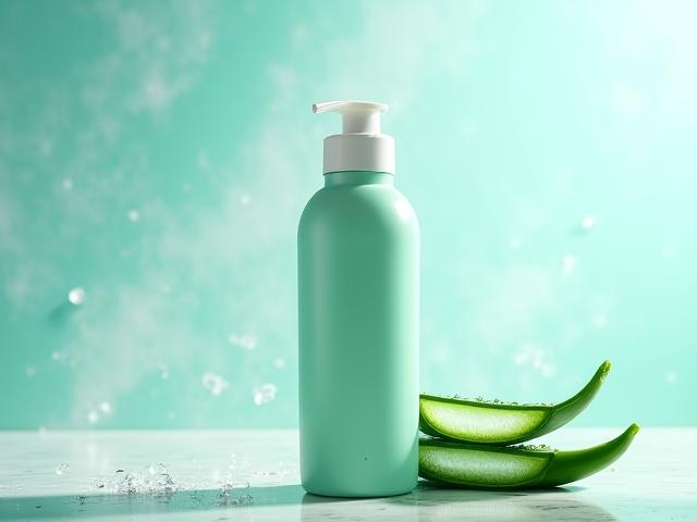 Natural pet shampoo bottle with aloe vera
